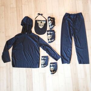 7 Piece Set Black Skeleton Ninja Halloween Costume Cosplay Boy's Medium M 8-10